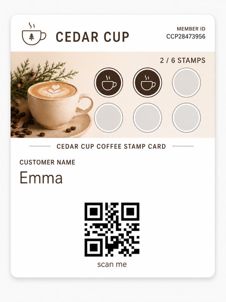 Cedar Cup Coffee stamp card in wallet