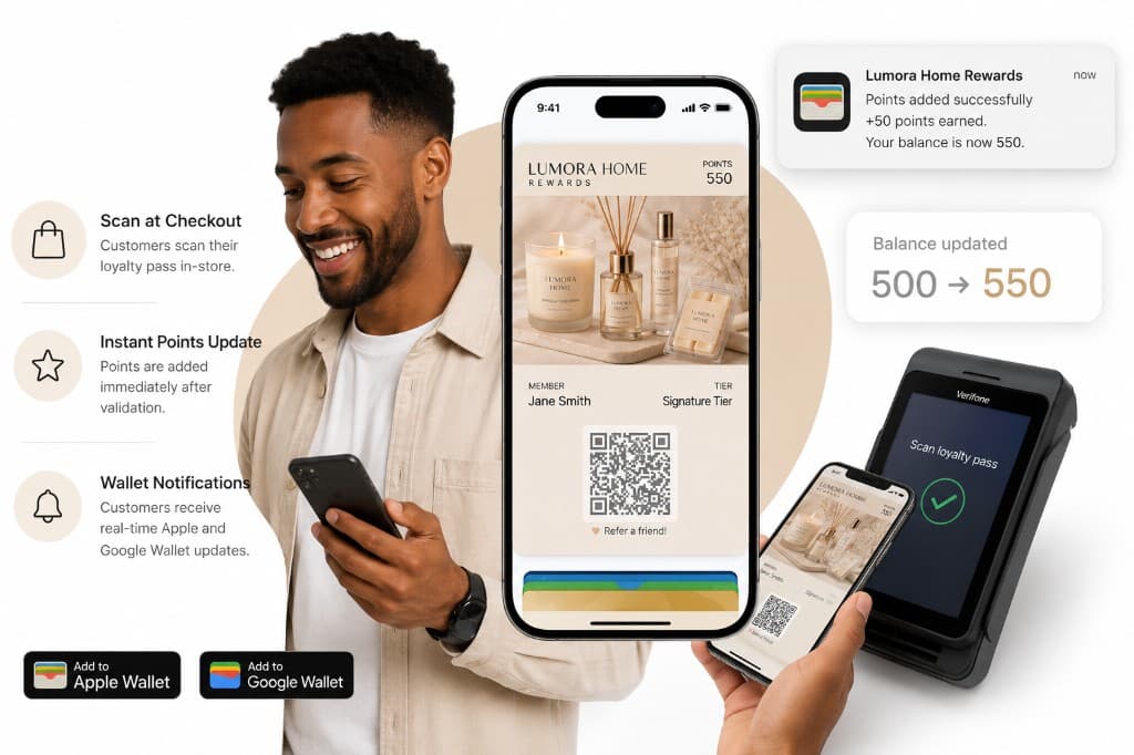 Lumora Home Rewards pass scanned at payment terminal