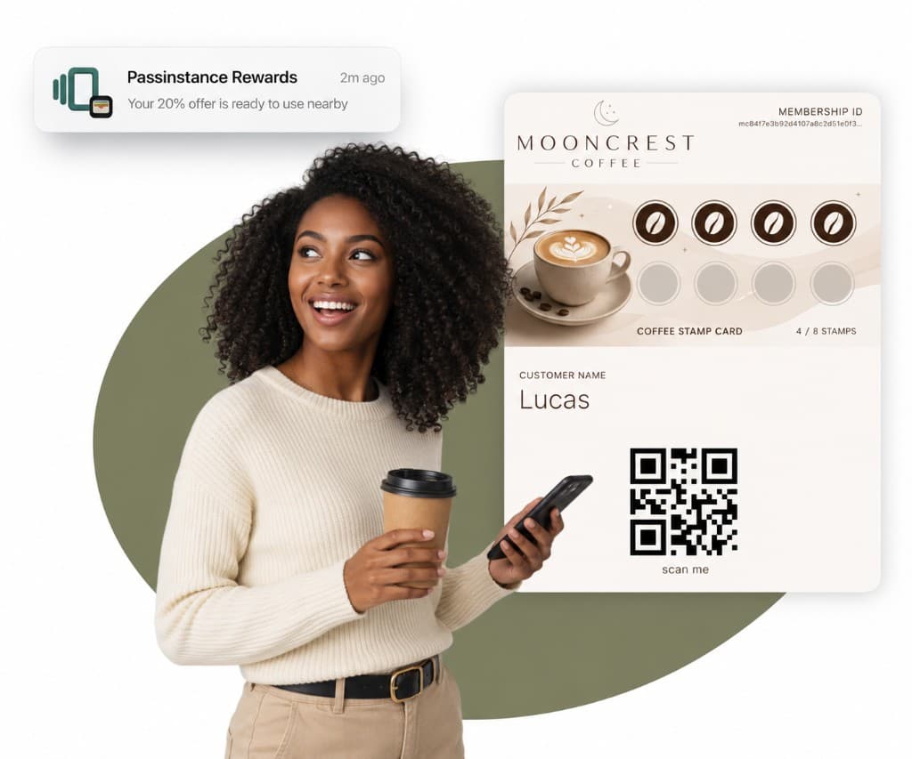 Passinstance wallet notification with Mooncrest Coffee loyalty pass