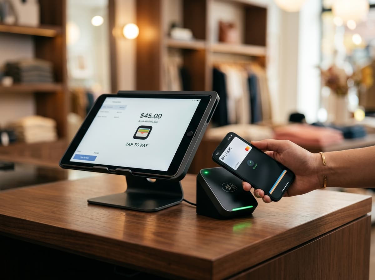 Tablet POS stand and contactless NFC pass reader for Apple & Google Wallet