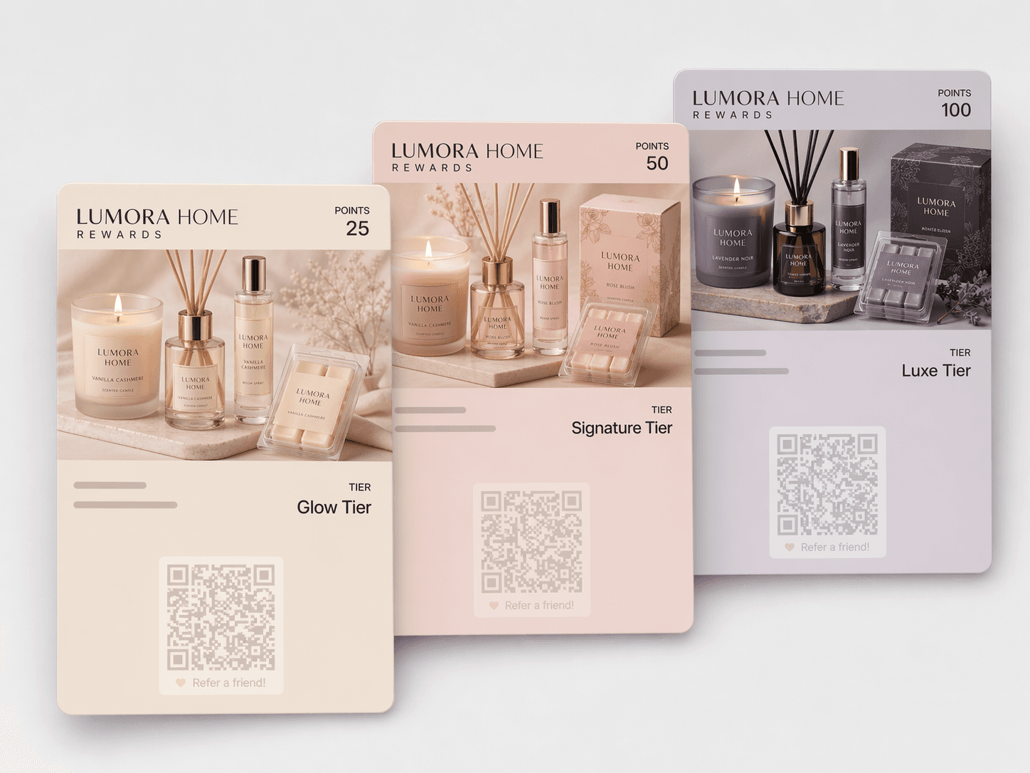 Lumora Home Rewards loyalty pass — home fragrance tiers