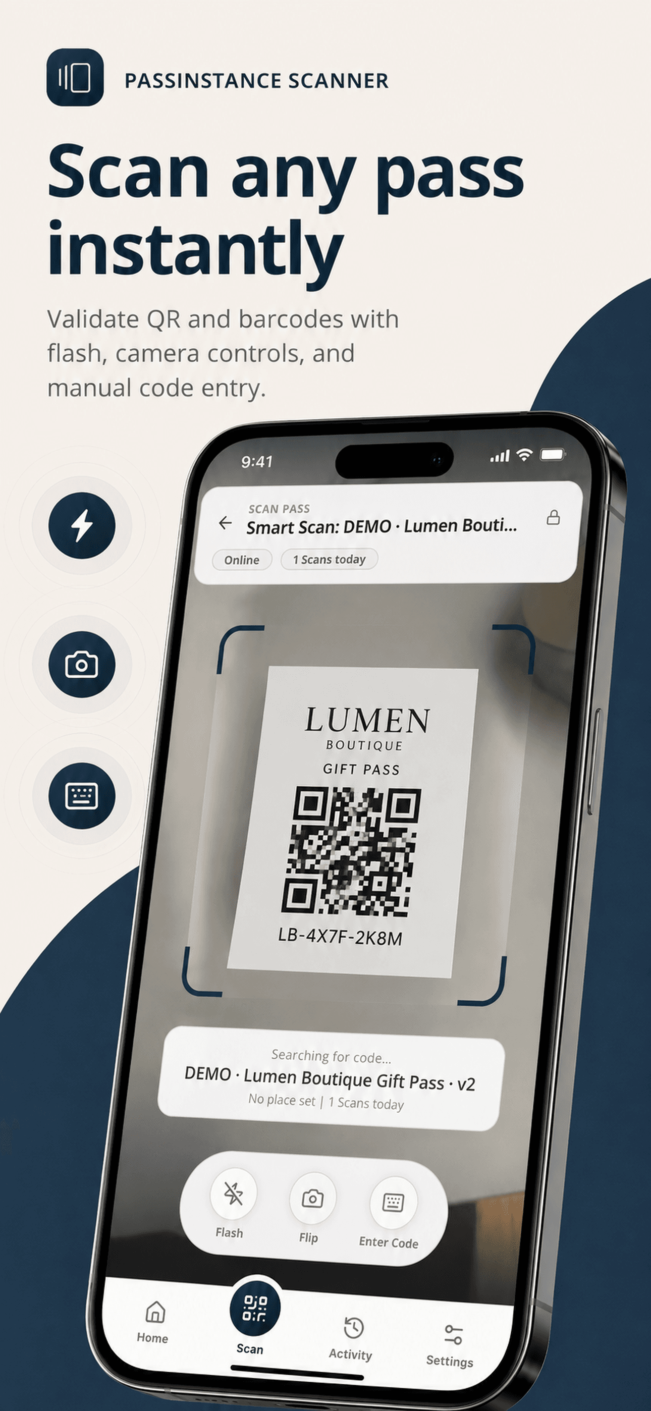 Passinstance Scanner scanning a QR code